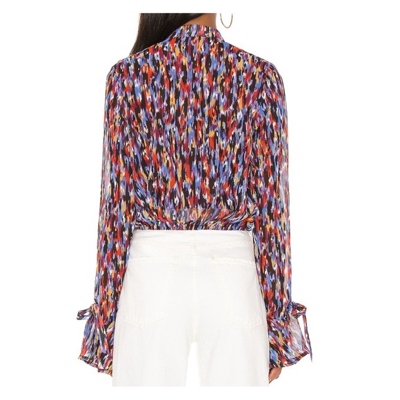 House Of Harlow 1960 X REVOLVE Joli Tie Cuff Blouse Size XL Abstract Blue Multi - Picture 2 of 15